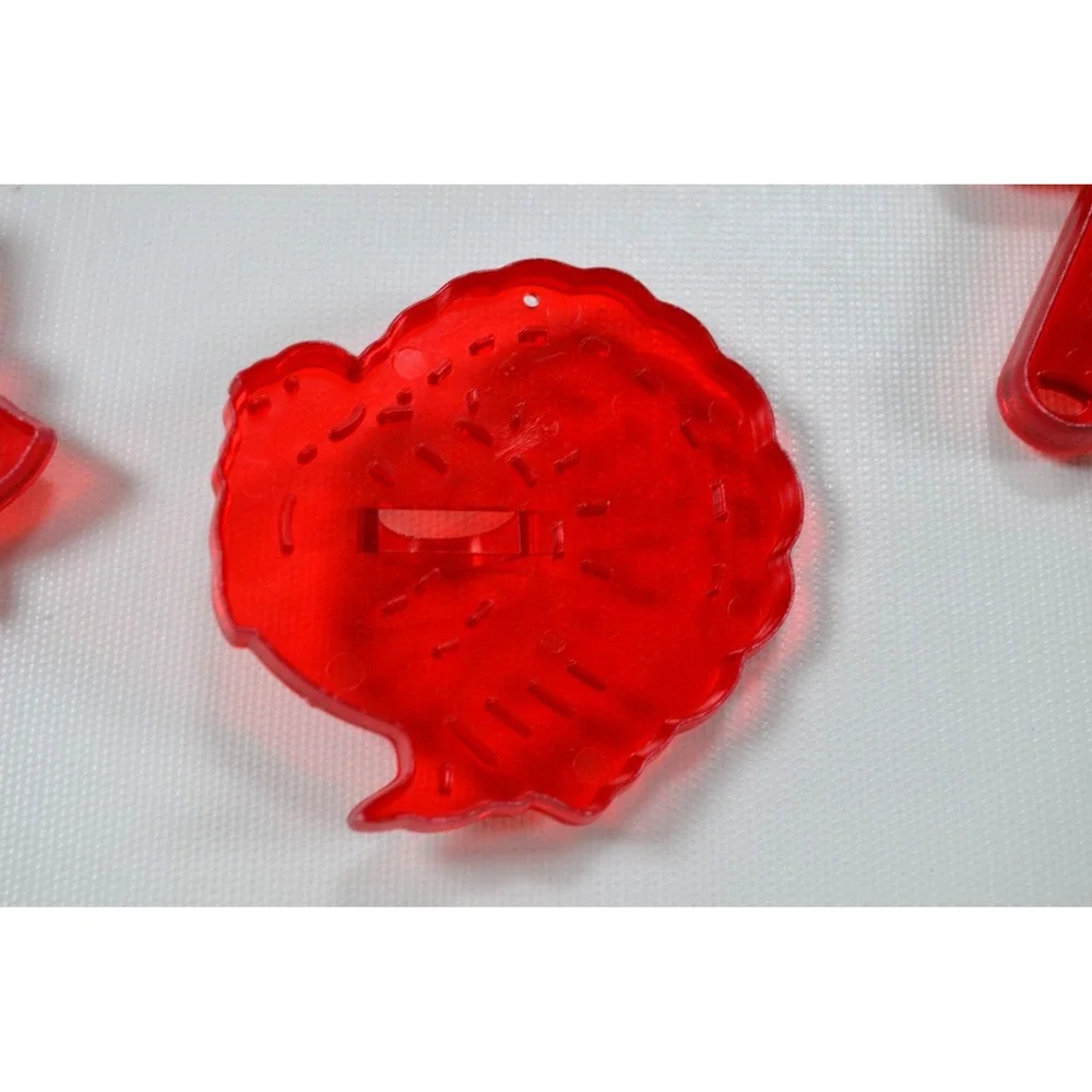 Lot of 5 Vintage Holiday Red Plastic Cookie Cutters Heart,‎ Drum, Flower, Turkey